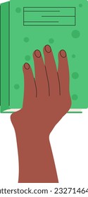 Icono de retenes a mano. Concepto de literatura, diccionarios, enciclopedias. Mano con planificadores con marcadores en estilo doodle. Compartir libro de papel, recomendación para la lectura en línea al estilo dibujado a mano.