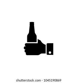 Hand hold Bottle Beer. Flat Vector Icon. Simple black symbol on white background