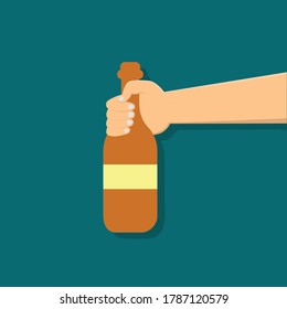botellas de mano de bebidas alcohólicas como vino tinto, diseño llano de cerveza ilustración vectorial