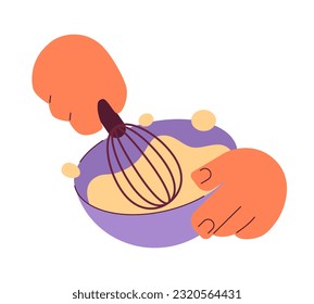 Mano sujetador de mano y mezclar masa plana semi-plano objeto vector de color. Azotar crema con whisky. Icono de imagen de clip de caricatura editable sobre fondo blanco. Ilustración de puntos simple para diseño gráfico web