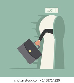 hand hold  briefcase run to open exit door