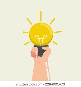 Hand hold bright light bulb. Getting brilliant idea, creative ideas vector illustration
