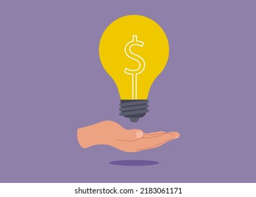 Hand hold brightly lit money dollar lightbulb idea. Enlighten money idea, investment and savings with high profit, business idea to make money or profit.
Hand hold brightly lit money dollar lightbulb 