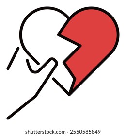 Hand hold Broken Heart vector Romantic Loss or Pain concept colored icon or logo element