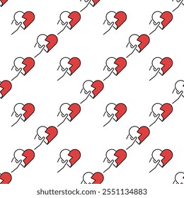 Hand hold Broken Heart vector Romantic Loss or Pain concept colored seamless pattern