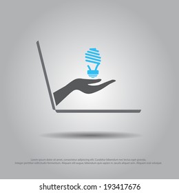 hand hold bulb from the laptop vector icon