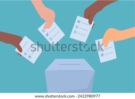 Hand hold bulletin. Votes vector. Election concept. People make choice 