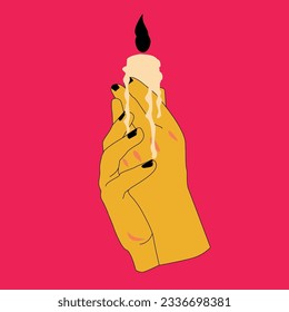 Hand hold burning candles  Trendy vector illustration 