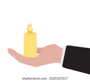Hand hold candle. vector illustration