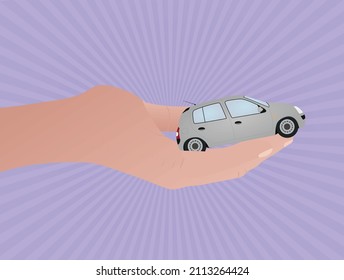 Hand hold car. vector illustration