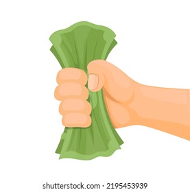 Hand hold cash money transaction symbol cartoon illustration vector