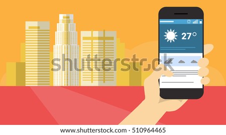 Hand Hold Cell Smart Phone Application Online Message Chat Network Communication Banner Flat Vector Illustration