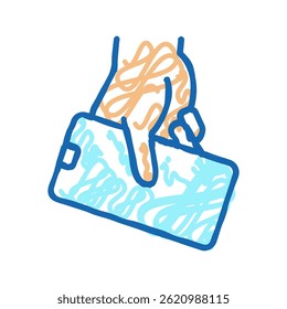 hand hold cellphone doodle icon sketch vector. hand hold cellphone sign. isolated symbol illustration