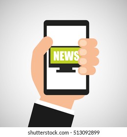 hand hold cellphone online news design vector illustration eps 10