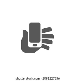 hand hold cellphone simple geometric design logo vector