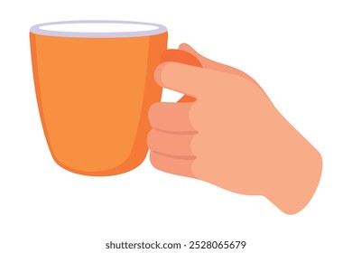 Hand Hold Ceramic Mug or Cup with Tea or Coffee Vector Illustration