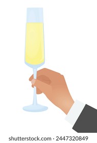 Hand hold champagne glass. vector