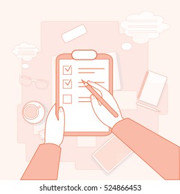Hand Hold Check List Paper Document Vector Illustration