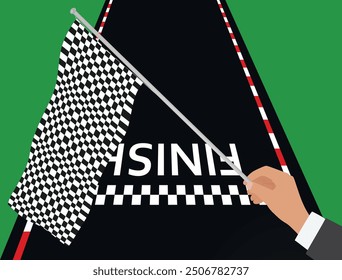 Hand hold checkered flag. vector