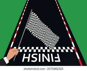 Hand hold checkered flag. vector