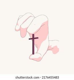 Hand hold christian cross. Religion concept illustration