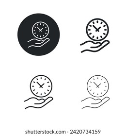 Hand hold clock icon. Simple solid round, bold, medium and thin line icon.