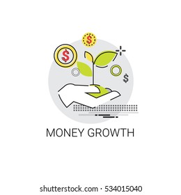 Hand Hold Coin Money Tree Financial Growth Vector Illustration