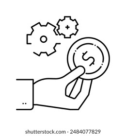 hand hold coin pay for work line icon vector. hand hold coin pay for work sign. isolated contour symbol black illustration
