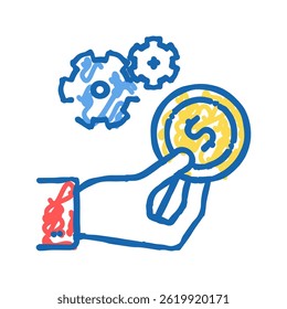 hand hold coin pay for work doodle icon sketch vector. hand hold coin pay for work sign. isolated symbol illustration