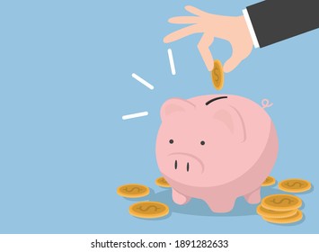 Hand hold coin with Piggy bank money savings concept of growth eps10