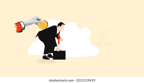 Hand hold coin to put into hole on businessman back design vector illustration. Collage Art Vector illustration