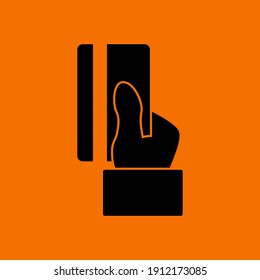 Hand Hold Crdit Card Icon. Black on Orange Background. Vector Illustration.