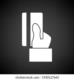 Hand Hold Crdit Card Icon. White on Black Background. Vector Illustration.