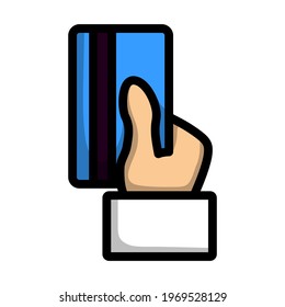 Hand Hold Crdit Card Icon. Editable Bold Outline With Color Fill Design. Vector Illustration.