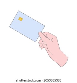 hand hold credit card flat design illustration
