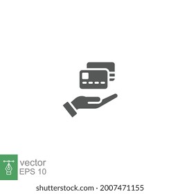 Hand hold credit card glyph icon, cash pay machine. swipe, id, financial digital cashless business online sale payment logo. editable stroke vector illustration design on white background. EPS 10