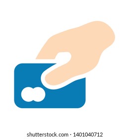 Hand hold credit card vector icon. filled flat sign for mobile concept and web design. Payment method simple solid icon. Symbol, Credit card sign icon. Debit card symbol