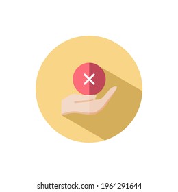 Hand hold cross mark. Flat icon in a circle. Commerce vector illustration