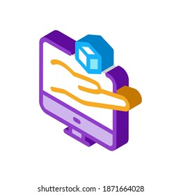 hand hold cube computer screen icon vector. isometric hand hold cube computer screen sign. color isolated symbol illustration