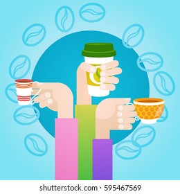 Hand Hold Cup Tee Kaffeepause Morgengetränk Flache Vektorgrafik