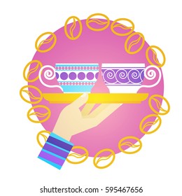 Hand Hold Cup Tea Coffee Break Morning Beverage Flat Vector Illustration