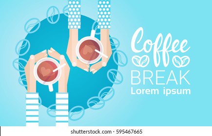 Ilustración del vector plano de la pancarta de la bebida matutina de la copa de té de la mano