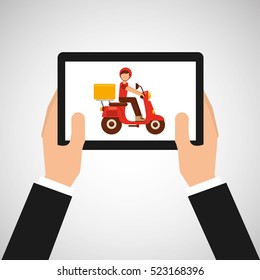 hand hold delivery food boy on scooter vector illustration eps 10