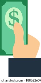 Hand Hold Dollar Banknote Icon. Flat Color Design. Vector Illustration.