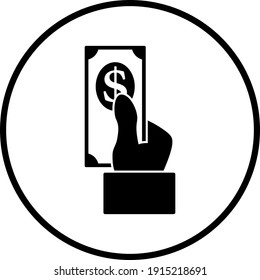Icono De Billete En Dólar Mano. Diseño delgado del patrón de círculo. Ilustración vectorial.