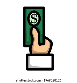 Hand Hold Dollar Banknote Icon. Editable Bold Outline With Color Fill Design. Vector Illustration.