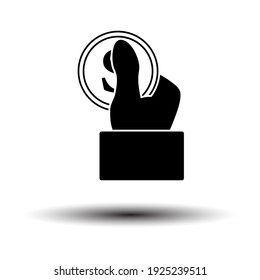 Hand Hold Dollar Coin Icon. Black on White Background With Shadow. Vector Illustration.