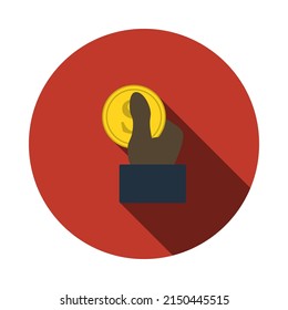 Hand Hold Dollar Coin Icon. Flat Circle Stencil Design With Long Shadow. Vector Illustration.