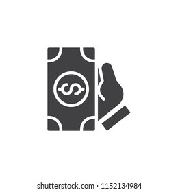 Hand hold dollar money vector icon. filled flat sign for mobile concept and web design. Cash money hand simple solid icon. Symbol, logo illustration. Pixel perfect vector graphics