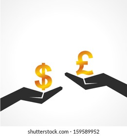 Hand hold dollar and pound symbol to compare their value stock vector
